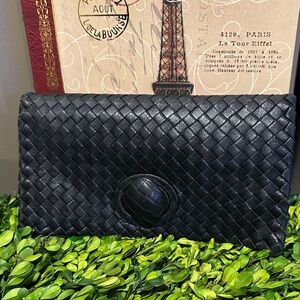 Bottega Veneta Black Woven Leather Clutch